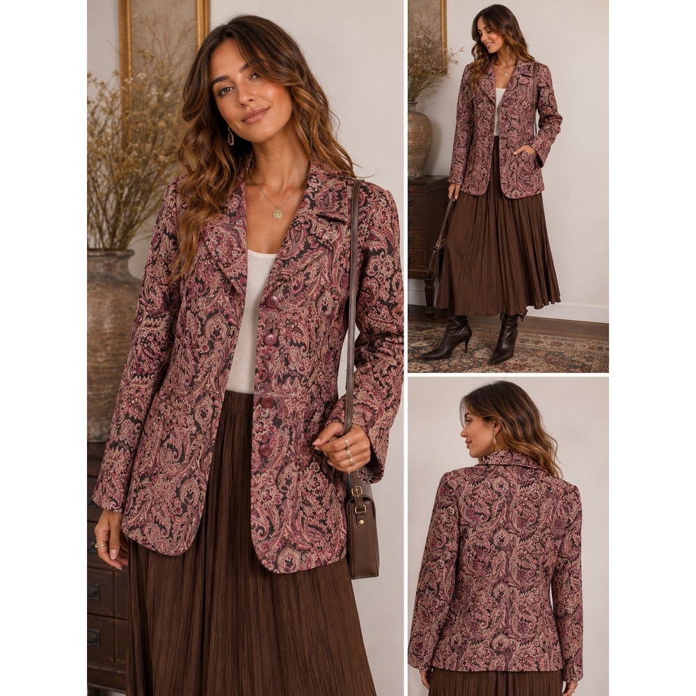 Bay Studio Paisley Tapestry Blazer Jacket Pink Boho Career 12